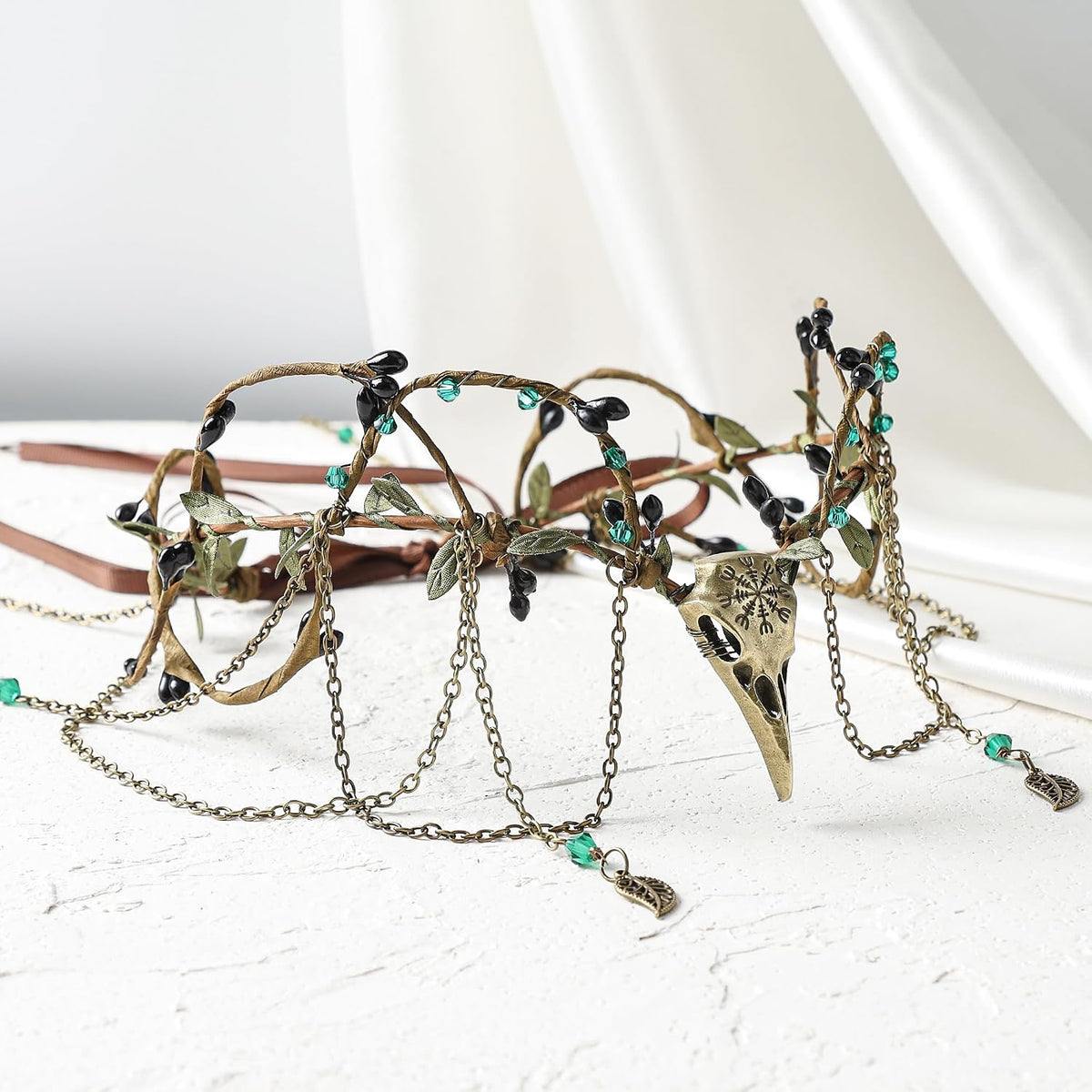 Dark Floral Elven Circlet with Tassel – Renaissance Headpiece