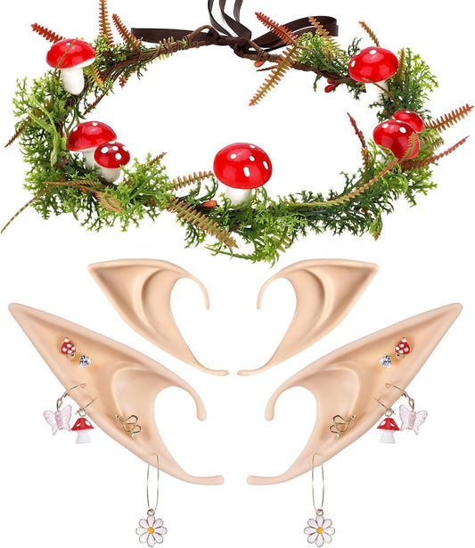 MOSTORY Renaissance Mushroom Costume Set Woodland Crown & Elf Ears
