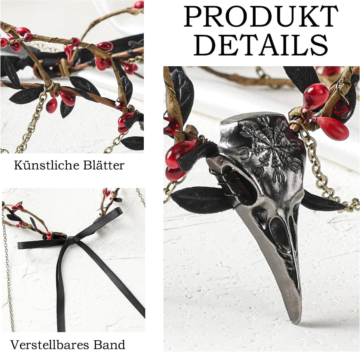 Witch Elf Crown Headpiece with Raven Beak & Tassels