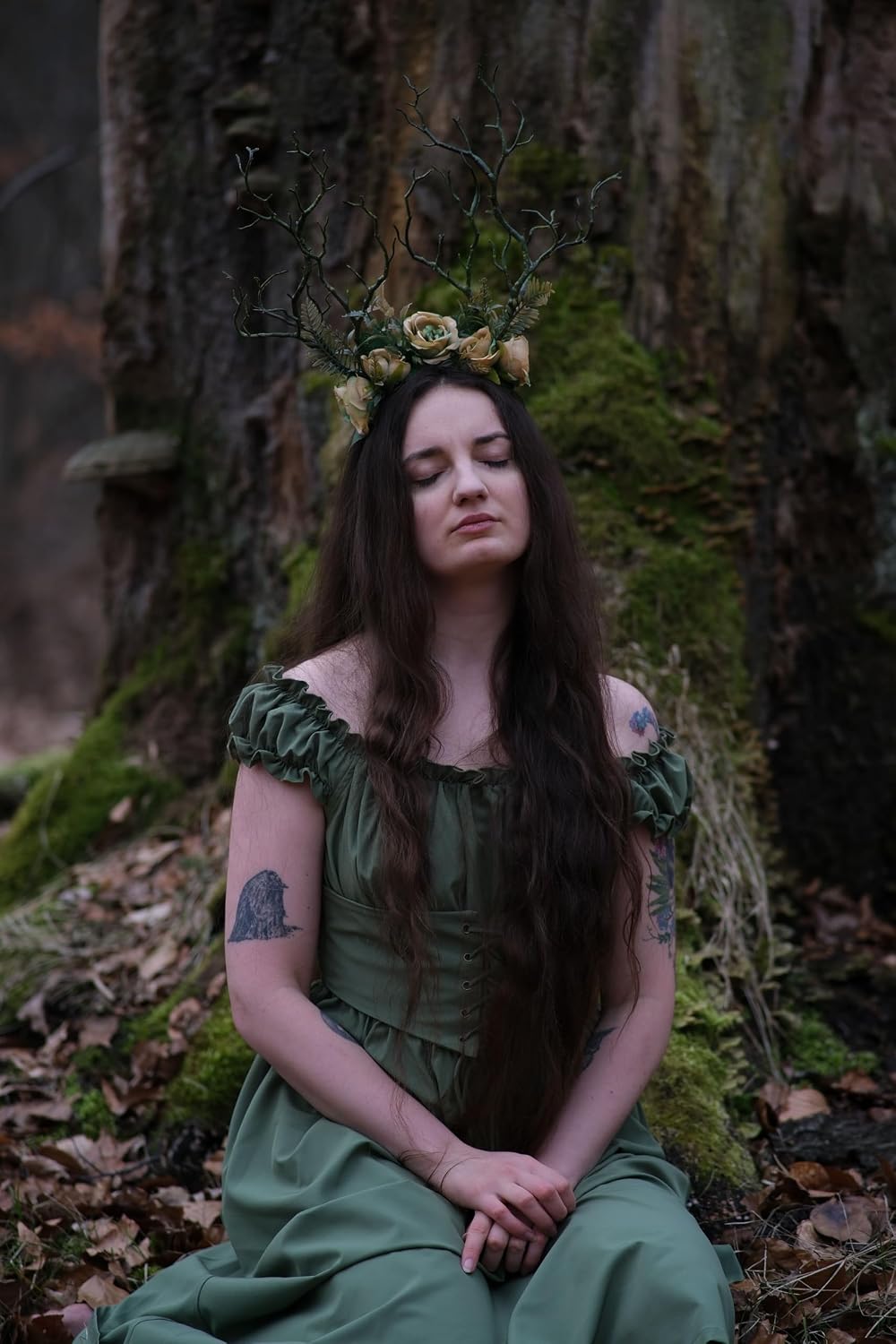MOSTORY Handmade Green Branch Woodland Flower Crown