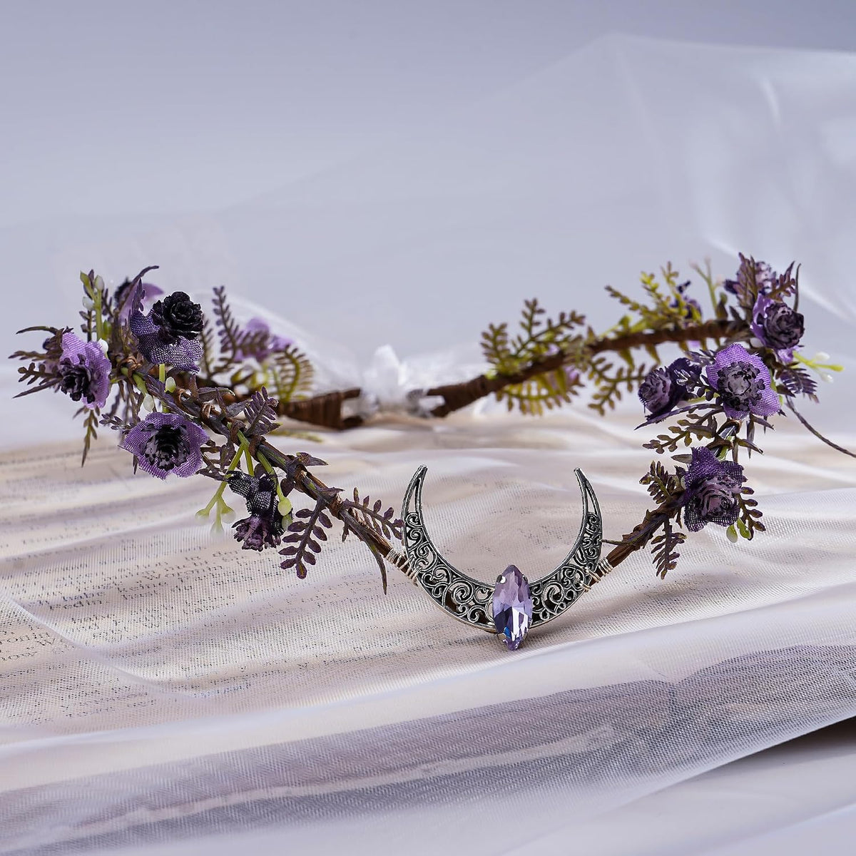 MOSTORY Purple Elf Flower Crown for Women, Moon Elves Headpiece