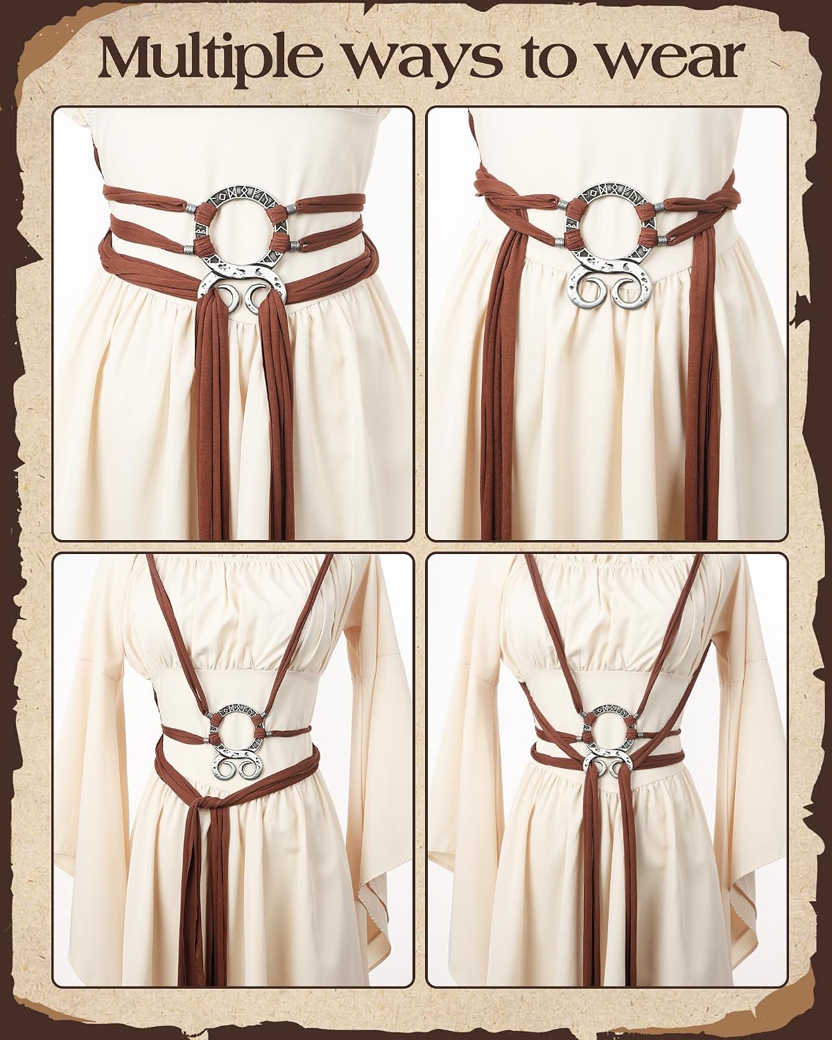 MOSTORY Medieval Renaissance Woven Belt with Rune Buckle