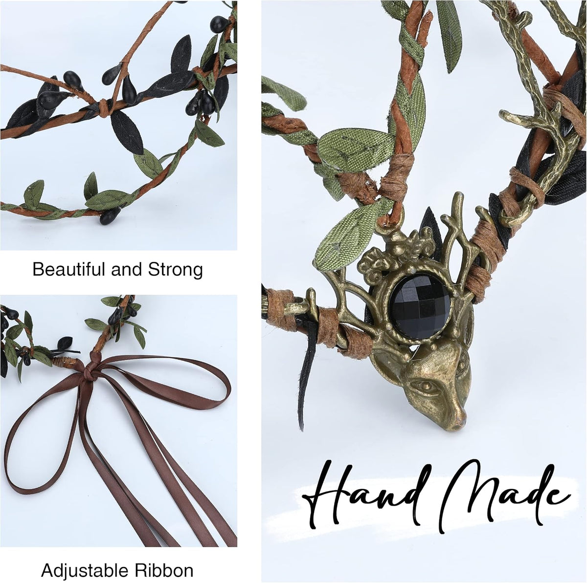 MOSTORY Elf Ears & Green Antler Crown Set, 2 Pairs