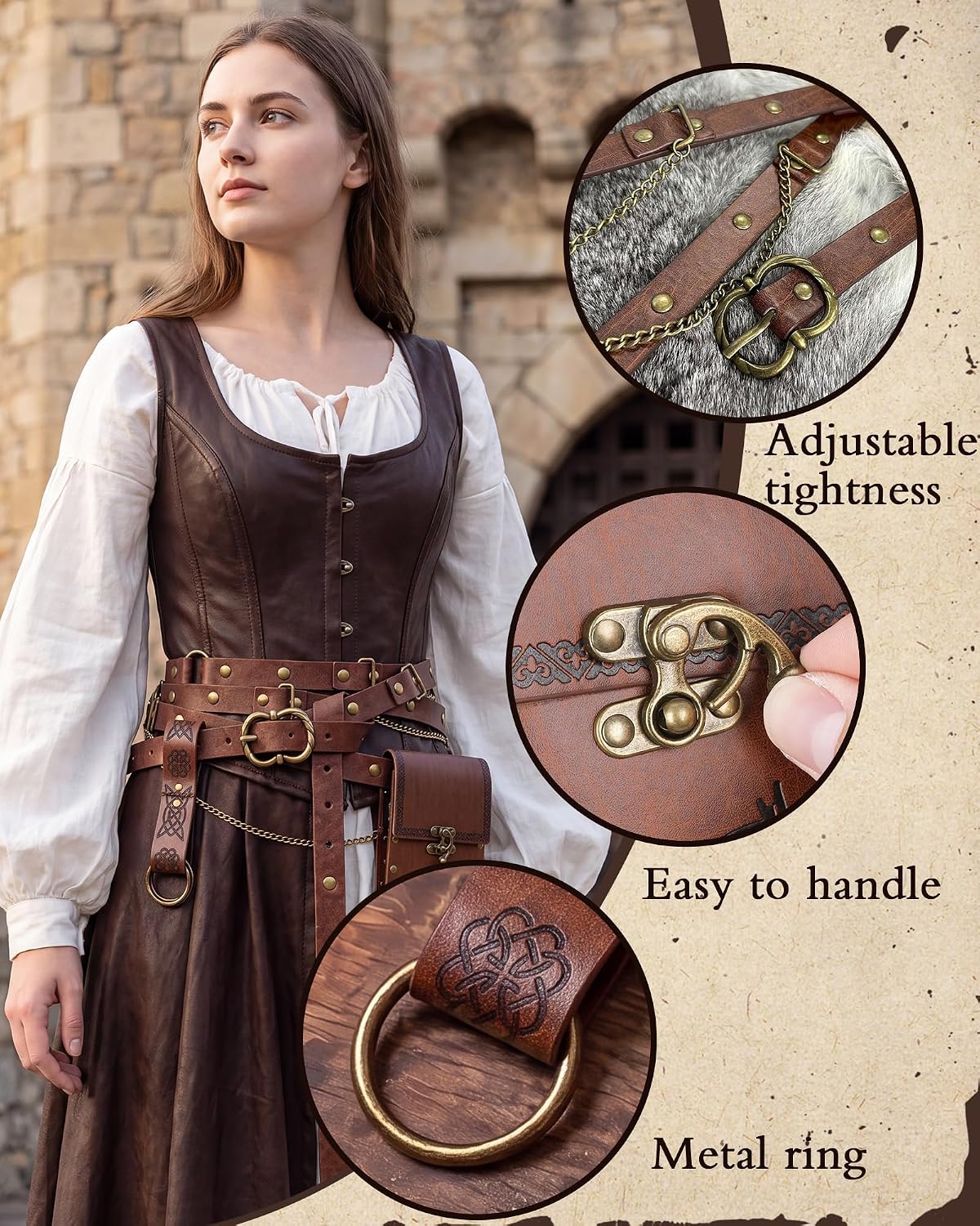 Brown Renaissance Accessories Set for Women – 3 Pc Cosplay