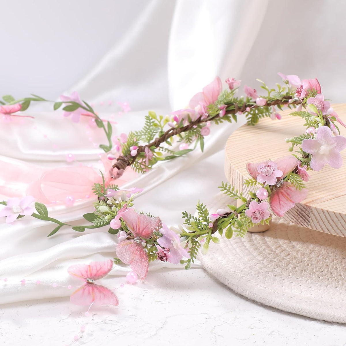 Green Fairy Flower Crown with Butterflies & Vines