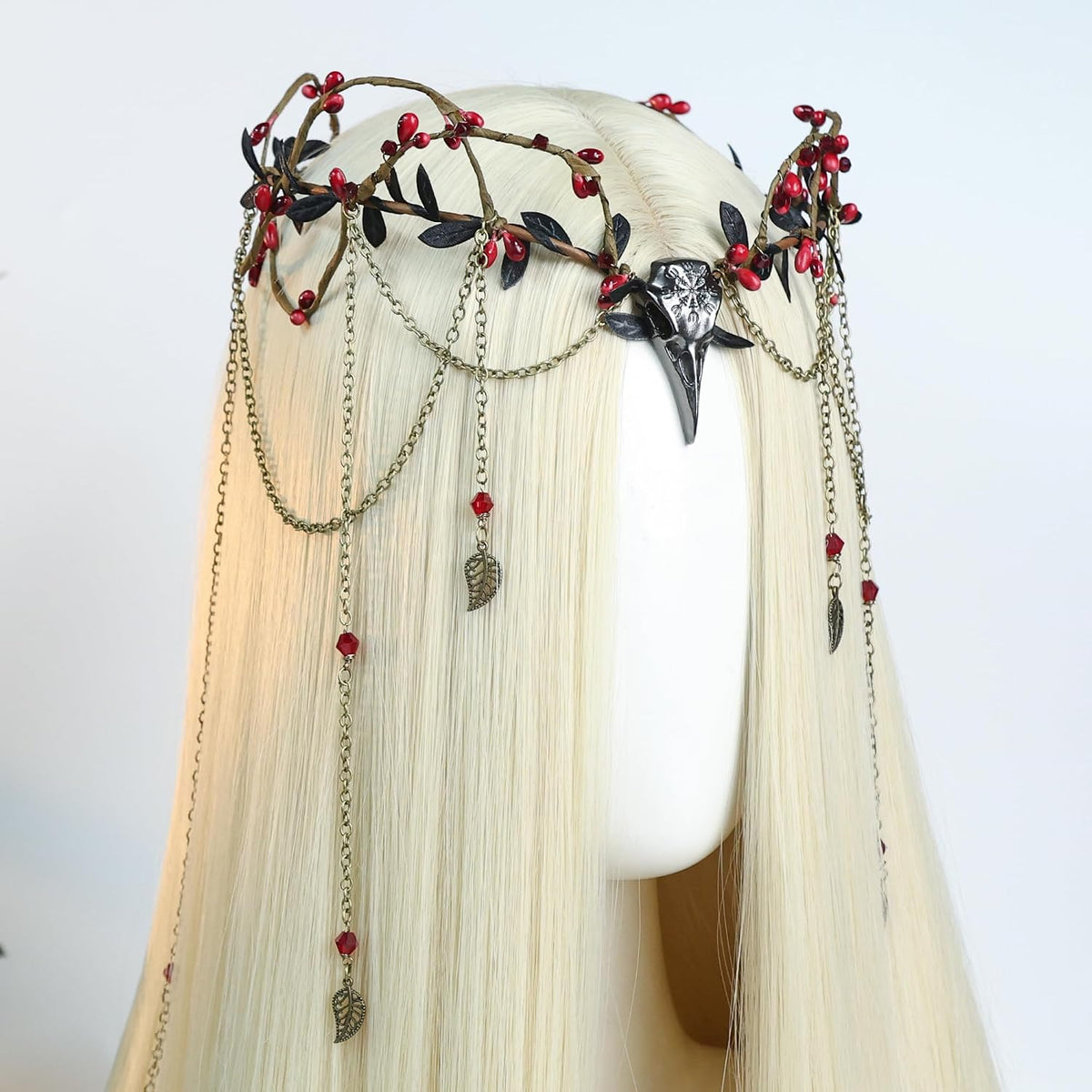Witch Elf Crown Headpiece with Raven Beak & Tassels