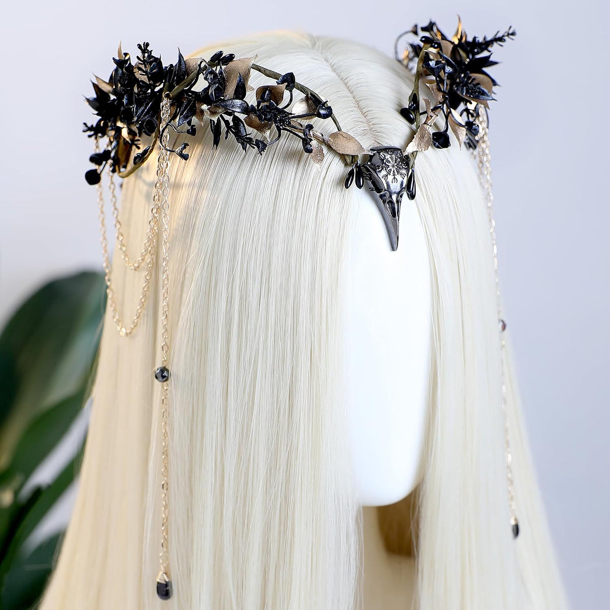 MOSTORY Black Raven Elf Crown – Gothic Tassel Headpiece