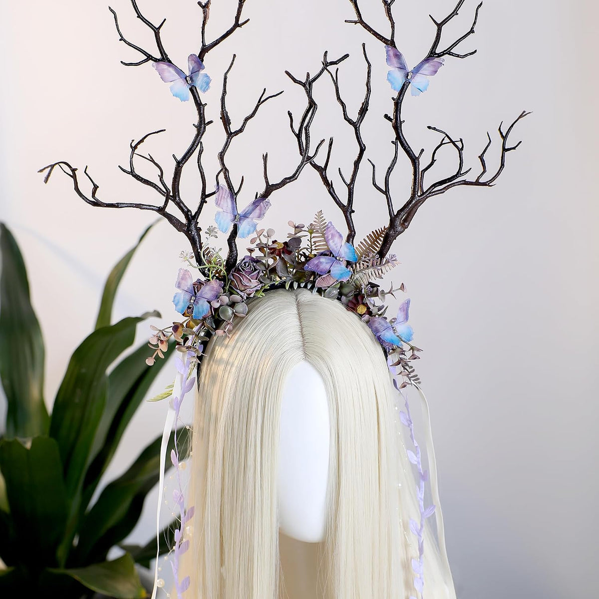 MOSTORY Pink Flower Branch Antler Headband for Fairycore