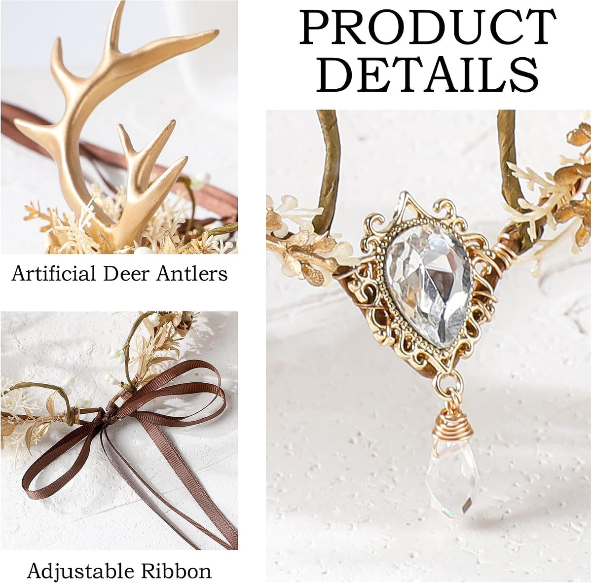 MOSTORY Antlers Headpiece — Forest Elf Crown with Flowers