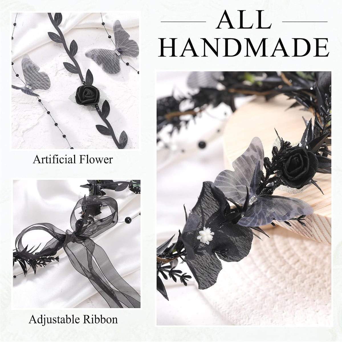 MOSTORY Gothic Elf Flower Wreath Headband – Black Witch Headpiece