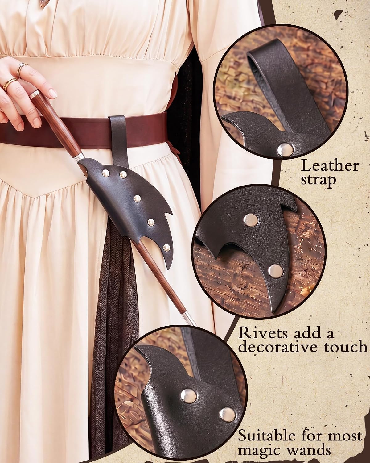 Renaissance Leather Wand Holster for Renfaire Cosplay