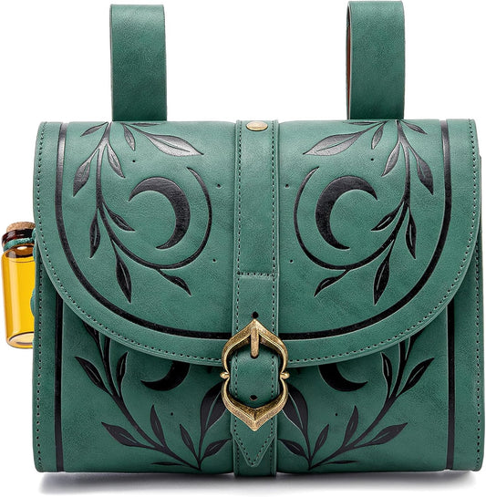 MOSTORY Green Renaissance Belt Pouch | Woodland Medieval Waist Bag