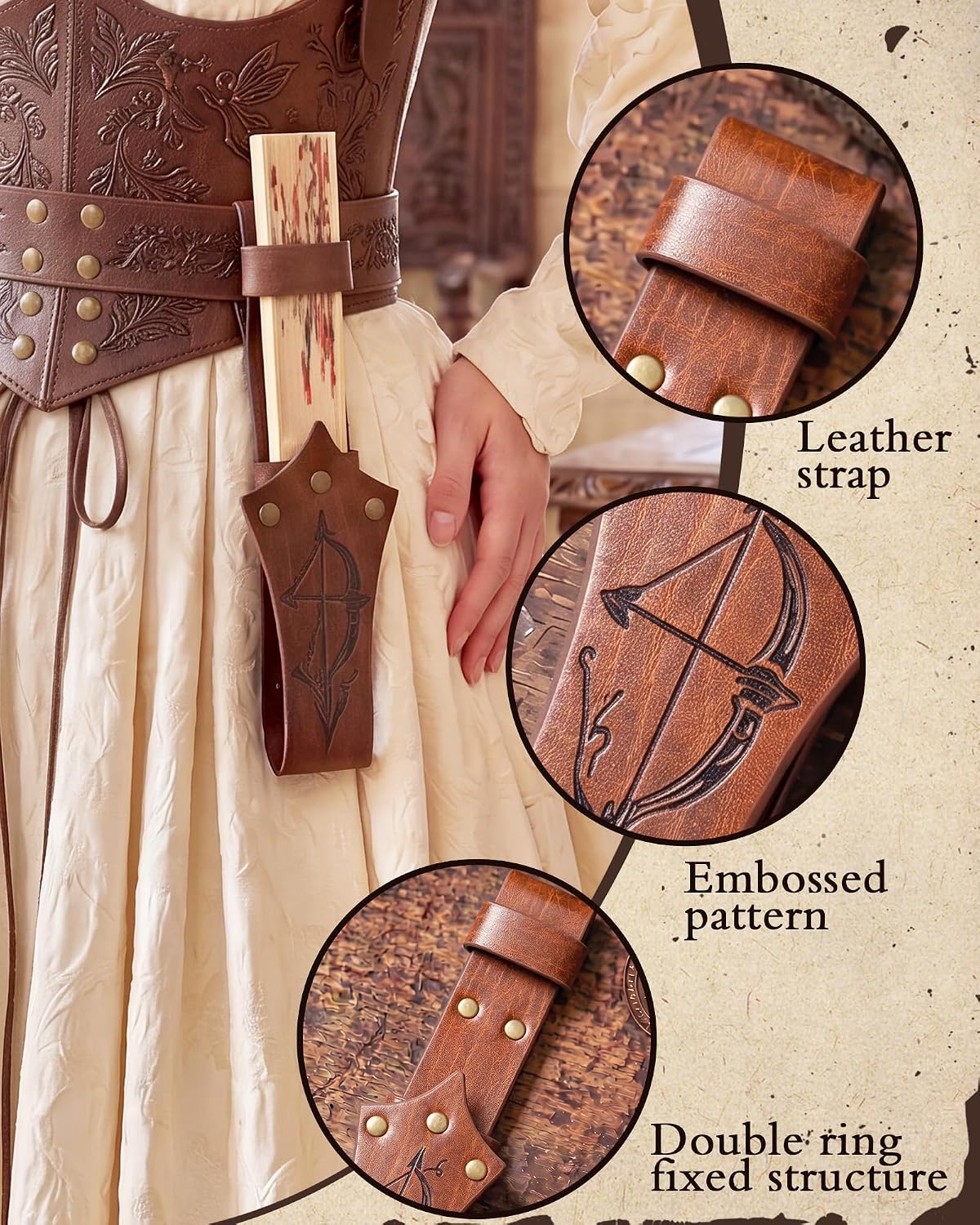 Brown Medieval Celtic Fan Holster for Renaissance Cosplay