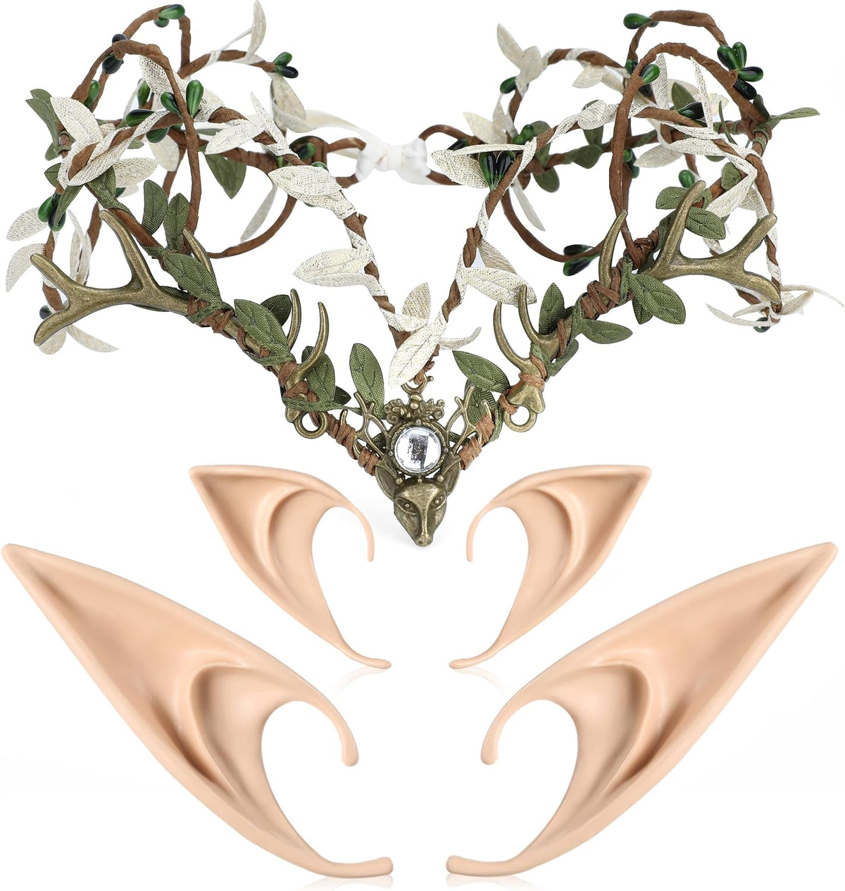 MOSTORY Antler Elf Flower Crown & Elf Ears Set
