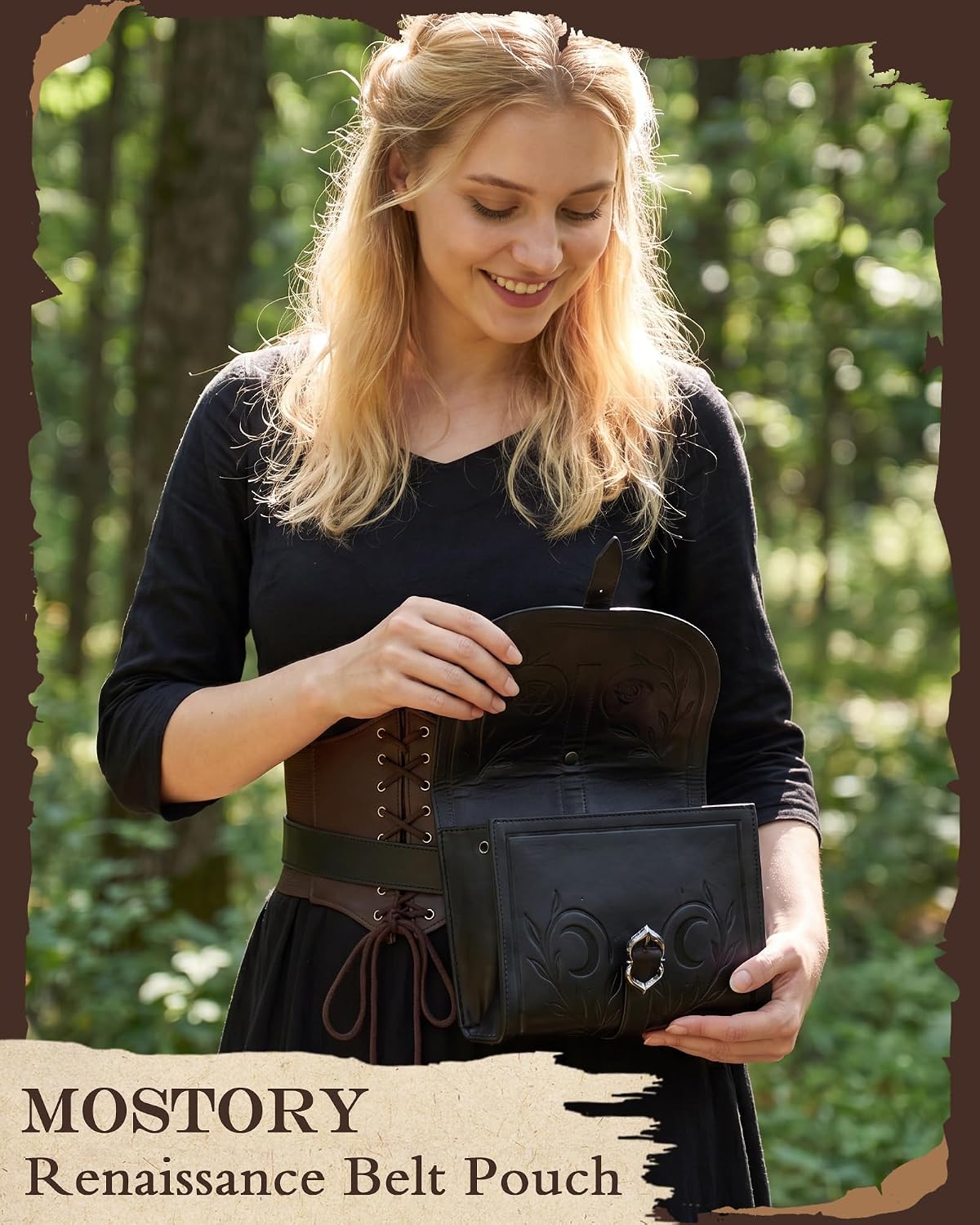 Black Renaissance Belt Pouch for Medieval Larp Cosplay
