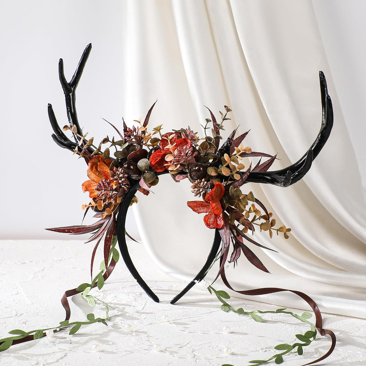MOSTORY Flower Antlers Forest Fairy Deer Horns Headband