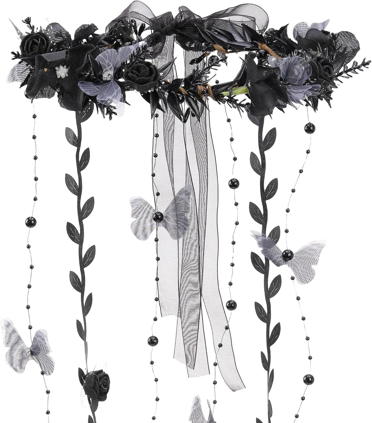 MOSTORY Gothic Elf Flower Wreath Headband – Black Witch Headpiece