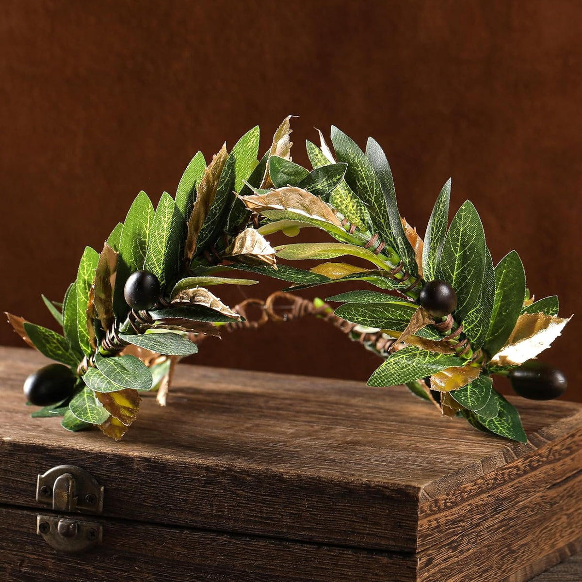 MOSTORY Gold Green Olive Leaf Laurel Wreath Headpiece