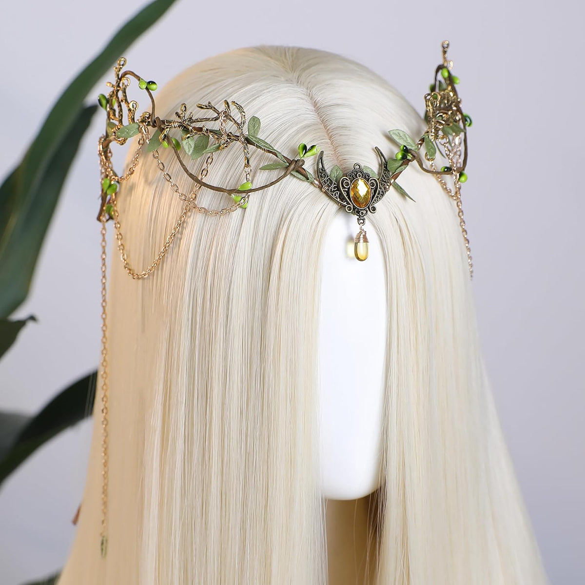 MOSTORY Bronze Elf Crown, Elf Ears & Viking Moon Earrings Set
