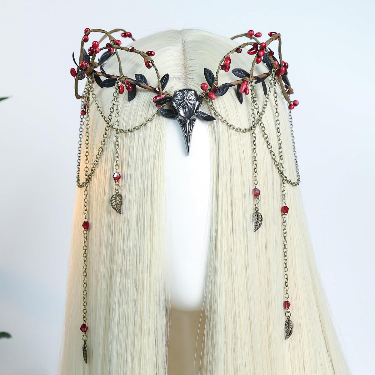 Witch Elf Crown Headpiece with Raven Beak & Tassels