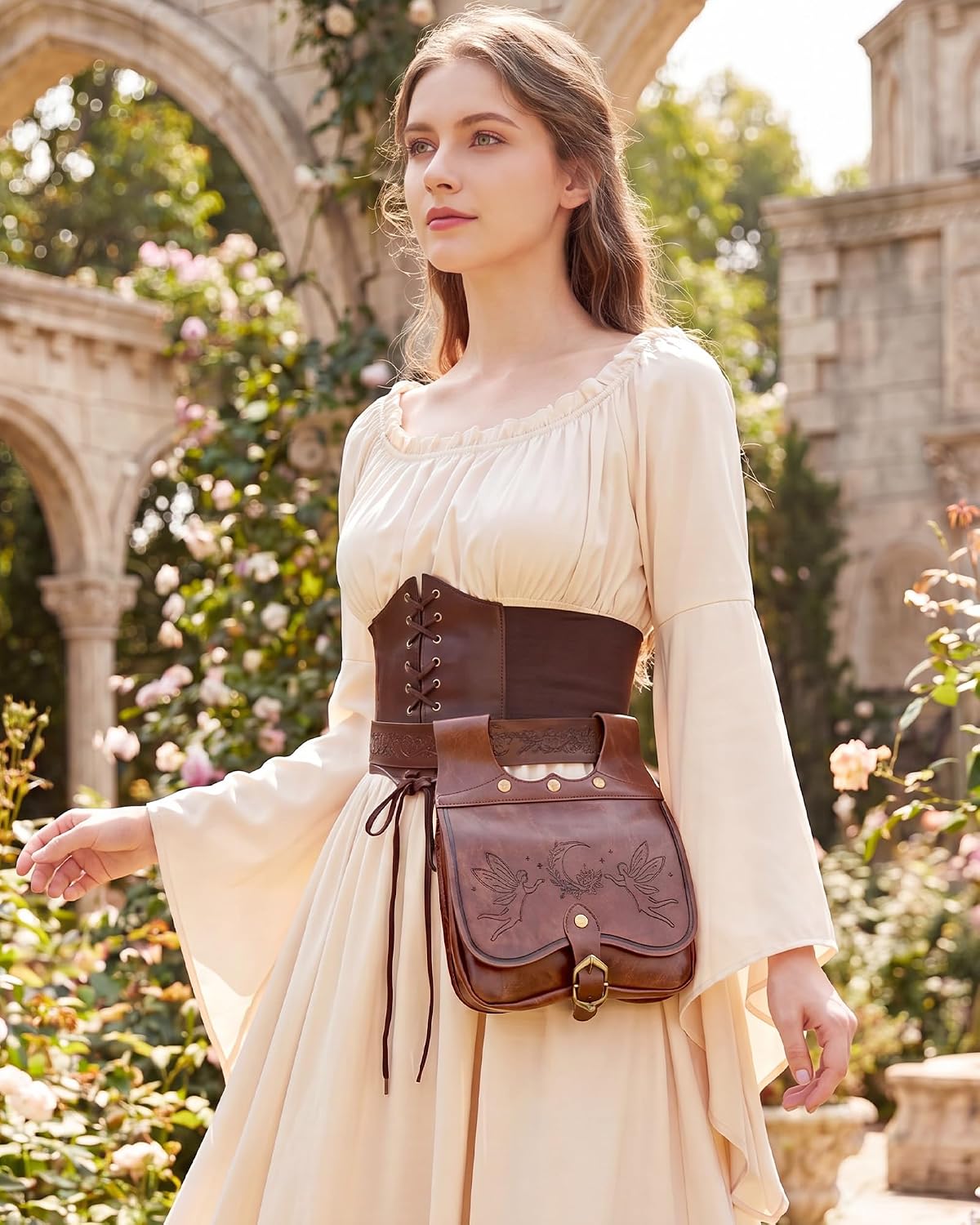 Medieval Renaissance Belt Pouch – Brown Leather Renfaire Bag