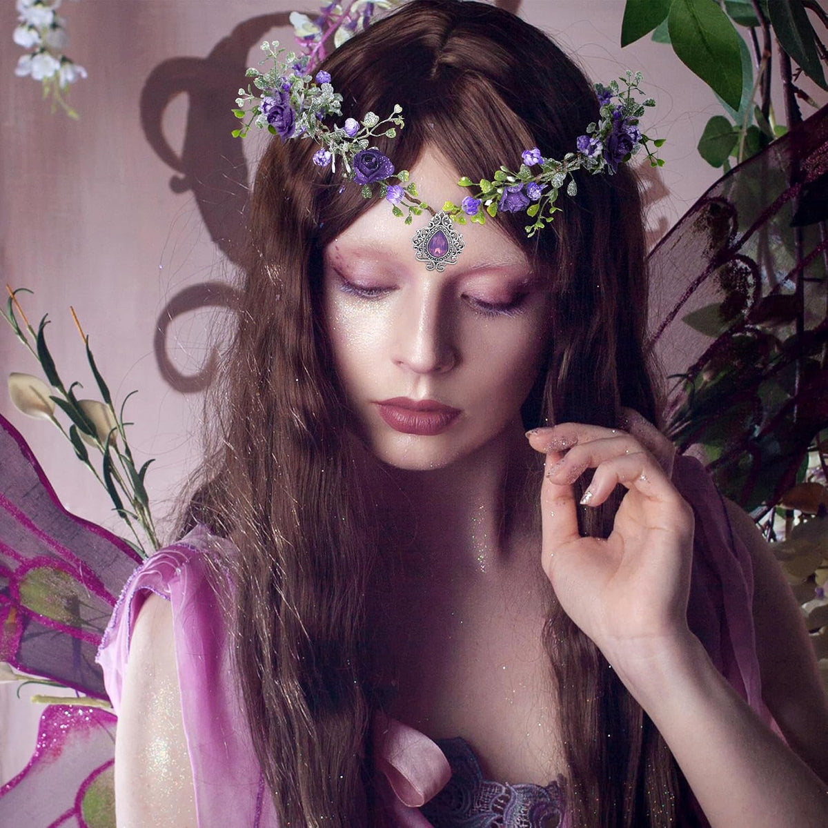 MOSTORY Fairy Purple Flower Crown – Elf Floral Headpiece