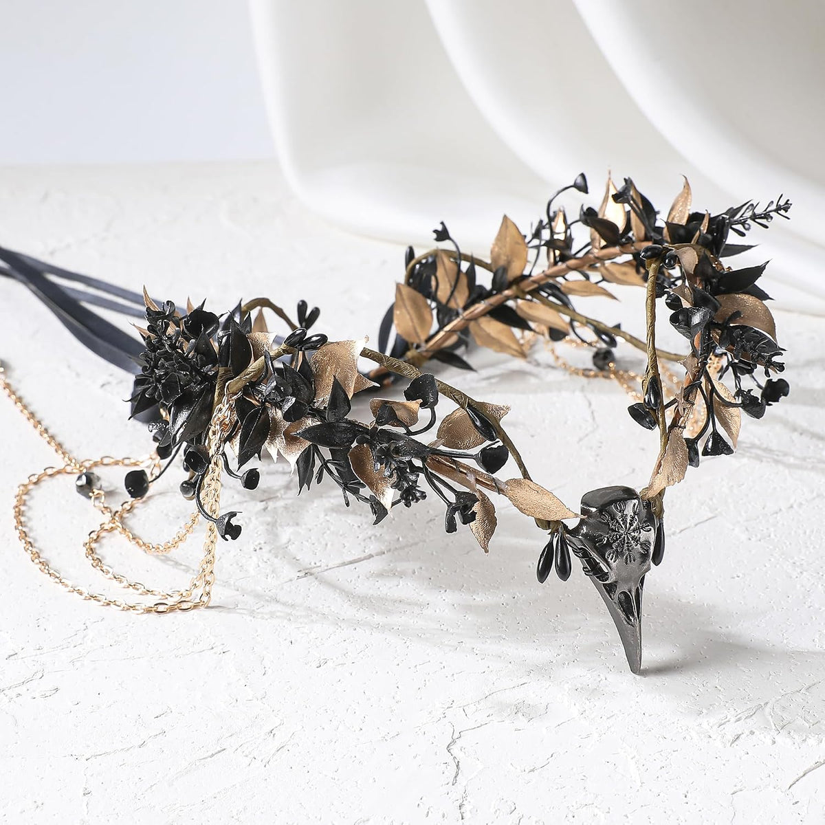MOSTORY Black Raven Elf Crown – Gothic Tassel Headpiece