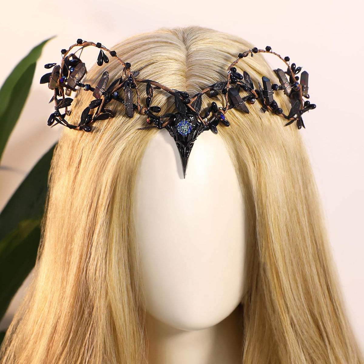 MOSTORY Black Elf Witch Crown – Gothic Raw Quartz Circlet