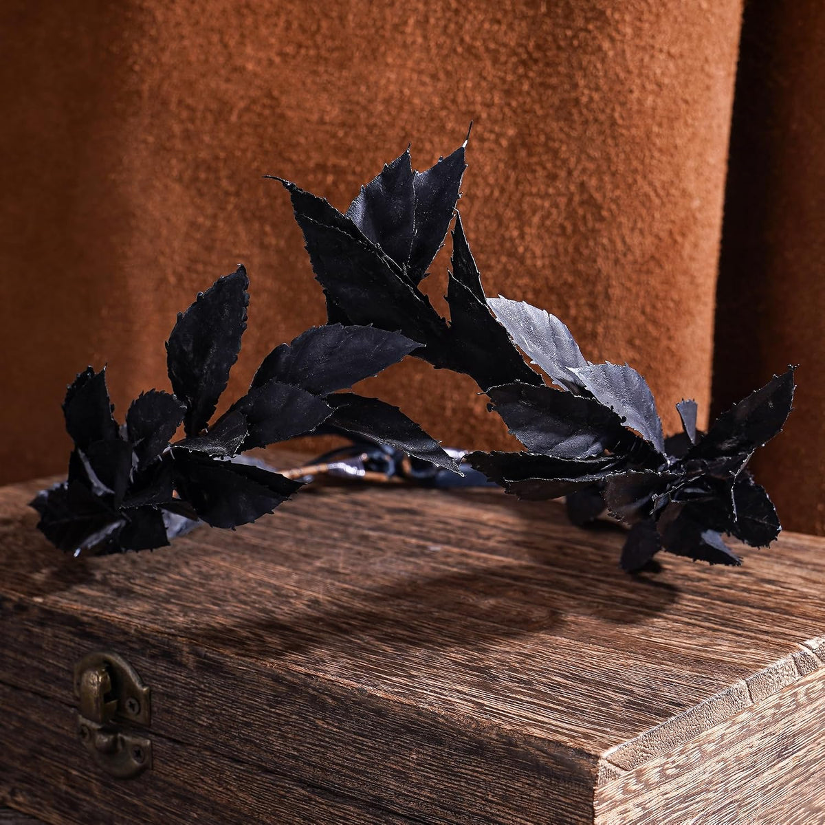 MOSTORY Black Greek Laurel Crown - Handmade Dark Leaf Headband