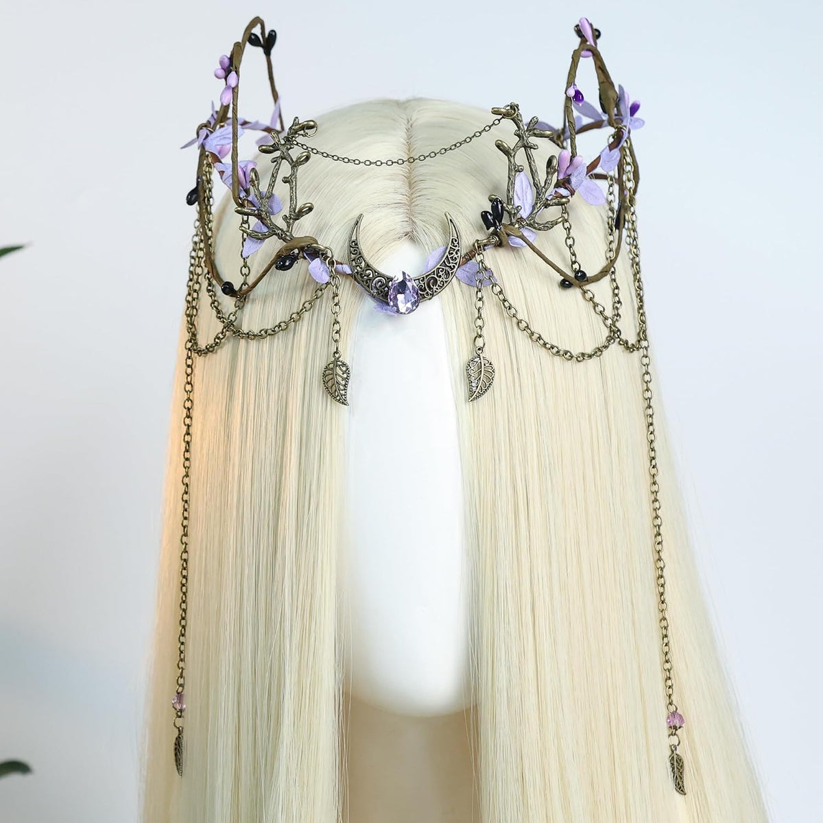 MOSTORY Women's Elf Crown Fairy Headpiece with Tassel & Moon