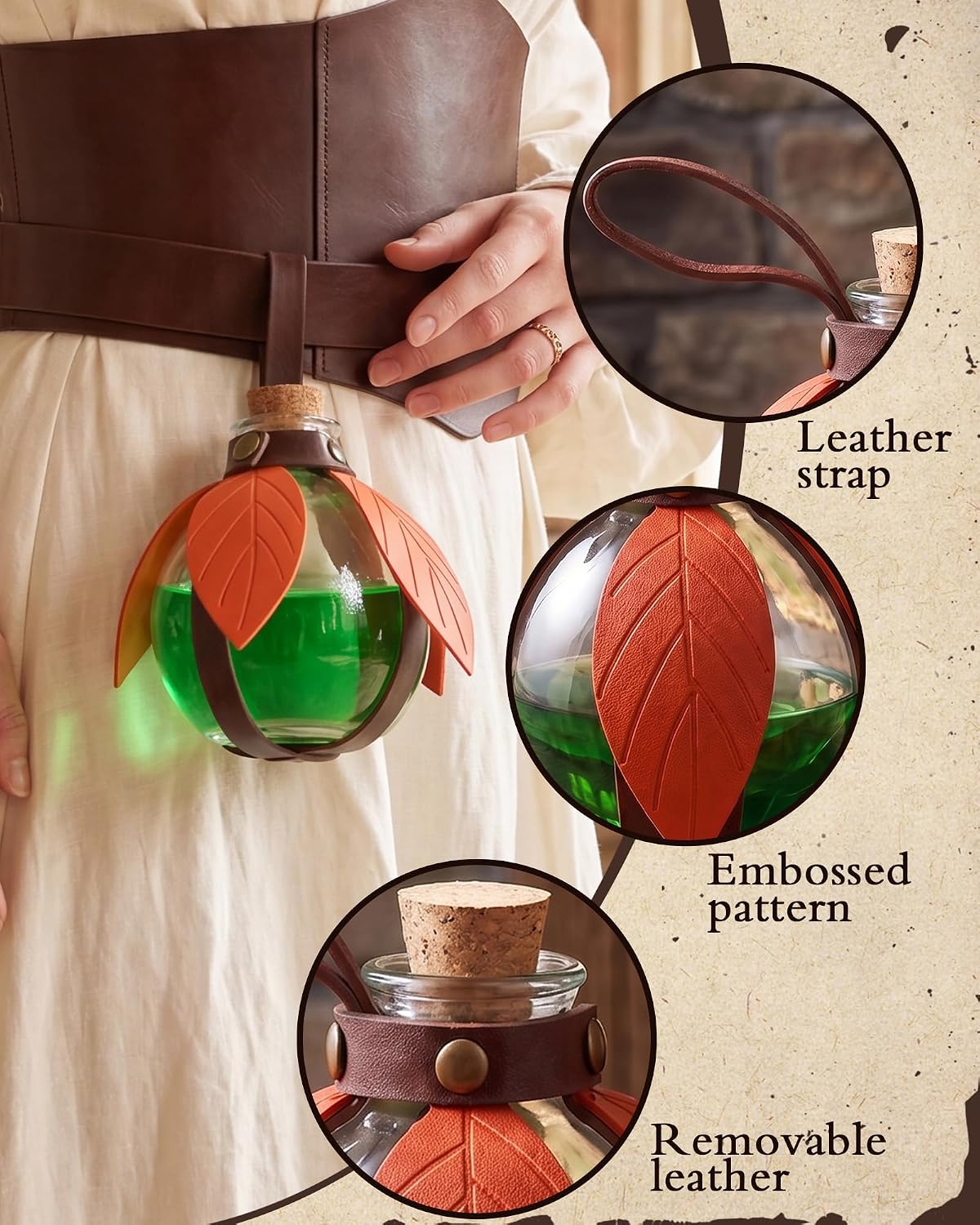 Medieval Potion Bottle with Orange Leaf