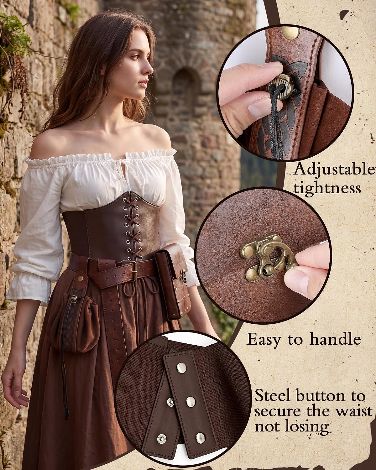 MOSTORY Brown Medieval Renaissance Accessories Set for Women