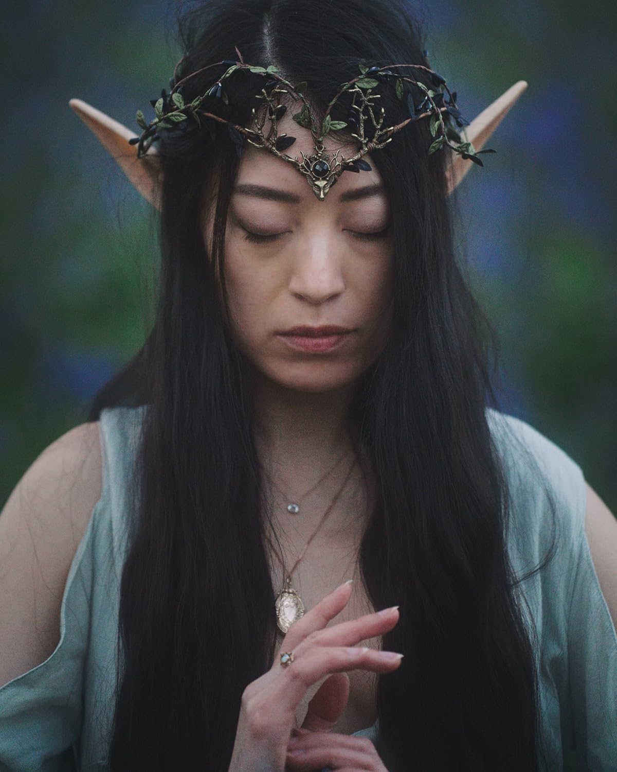 MOSTORY Elf Ears & Green Antler Crown Set, 2 Pairs
