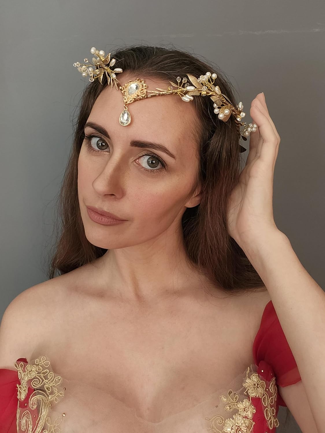 MOSTORY Gold Fairy Flower Headband Renaissance Leaf Crown