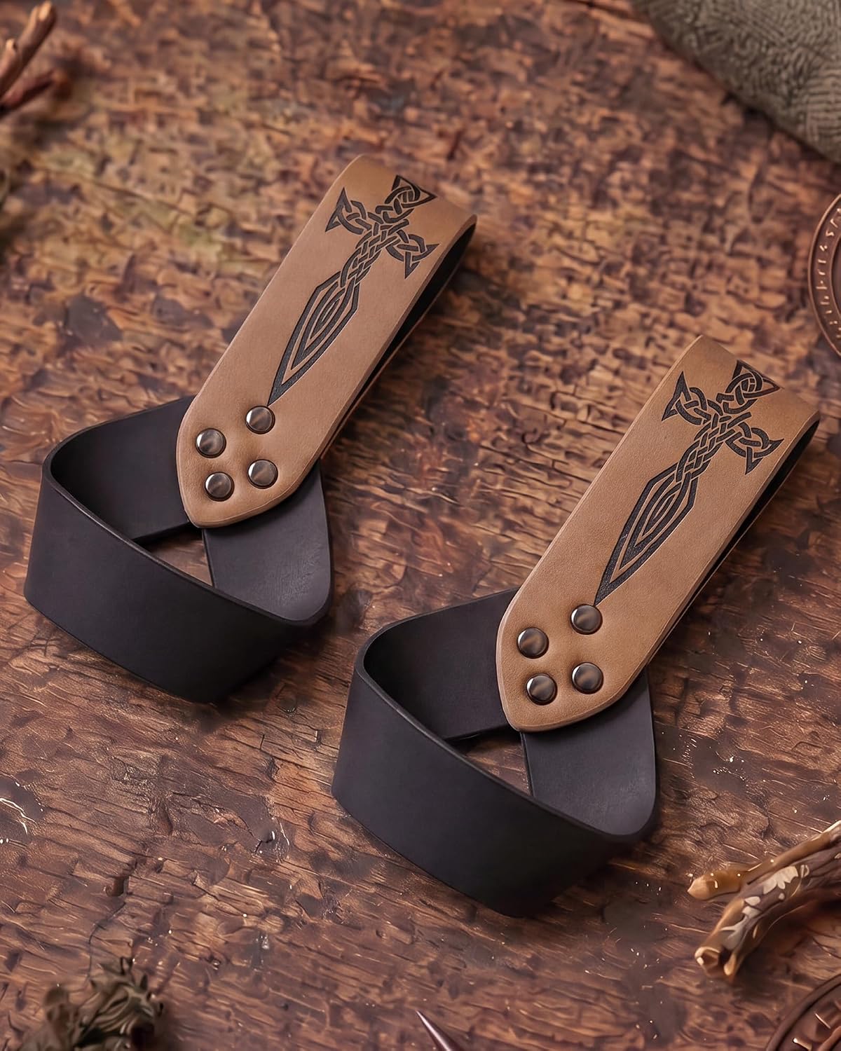 Renaissance Leather Sword Frog Holster 2 Pcs for Renfaire Cosplay