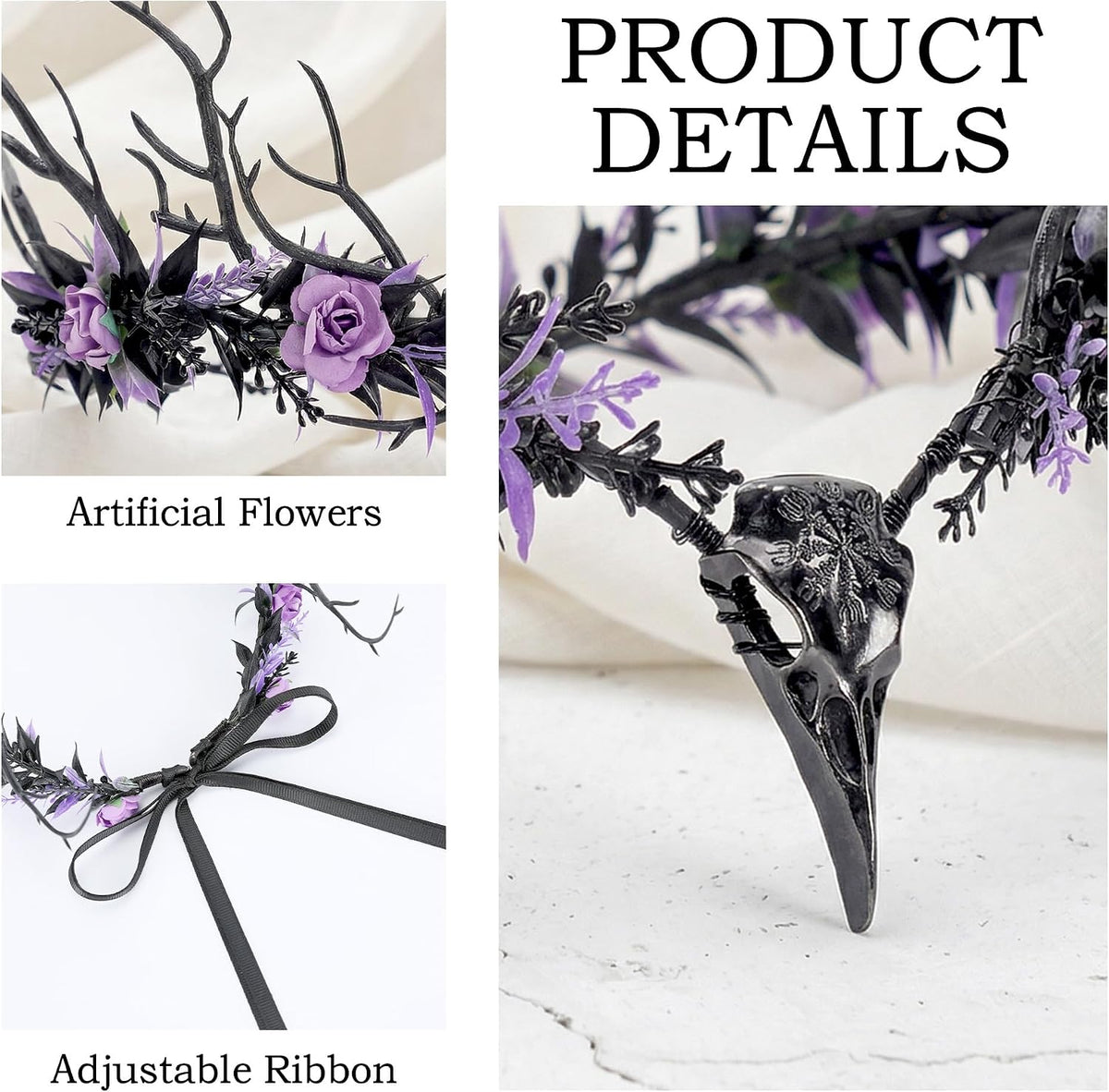 Gothic Flower Raven Crown – Dark Floral Circlet with Branch