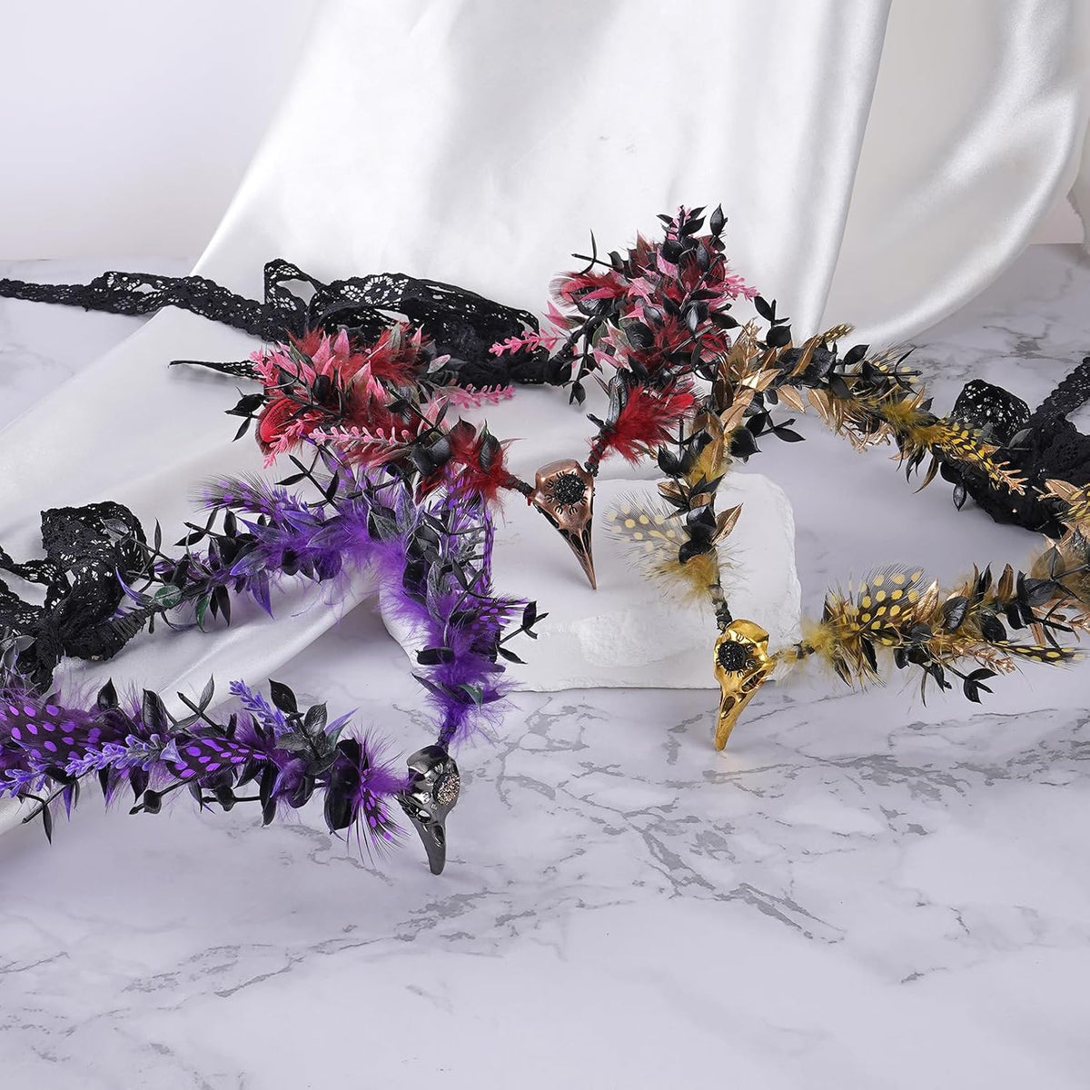 MOSTORY Dark Raven Witch Crown - Gothic Feather Circlet