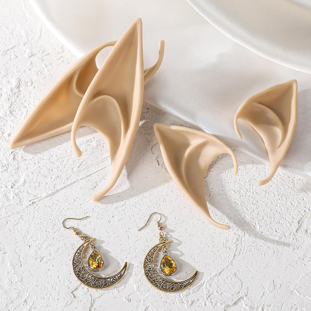 MOSTORY Bronze Elf Crown, Elf Ears & Viking Moon Earrings Set