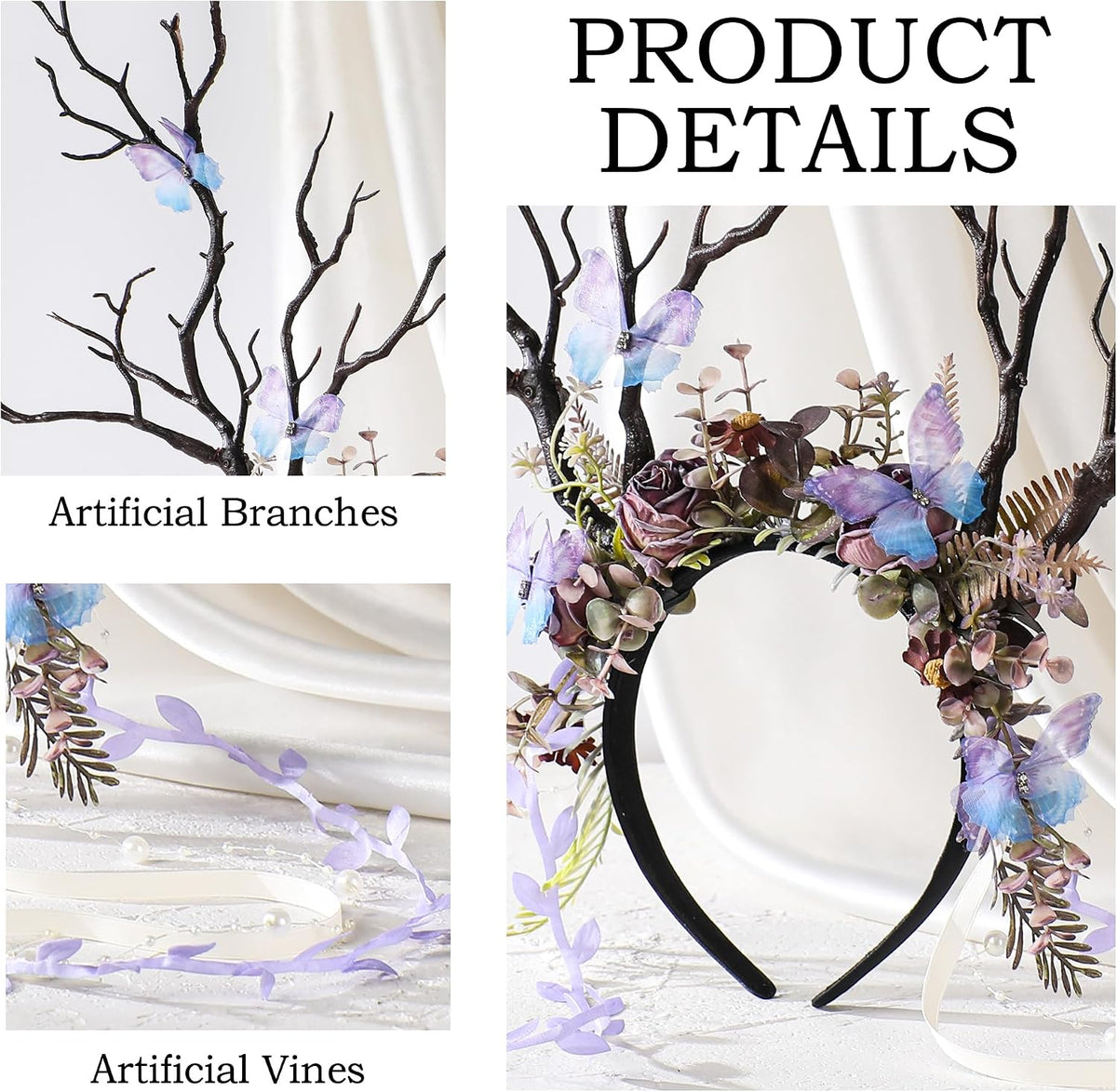 Woodland Fairy Branch Headband – Green Floral Antler Headpiece