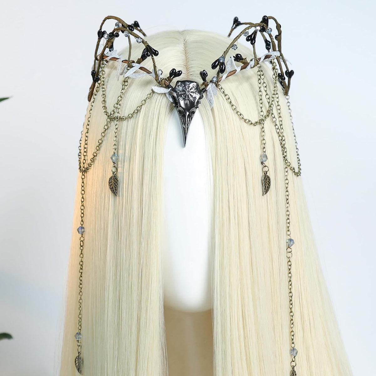 MOSTORY Witch Headpiece for Women, Elf Crown with Crow & Tassel