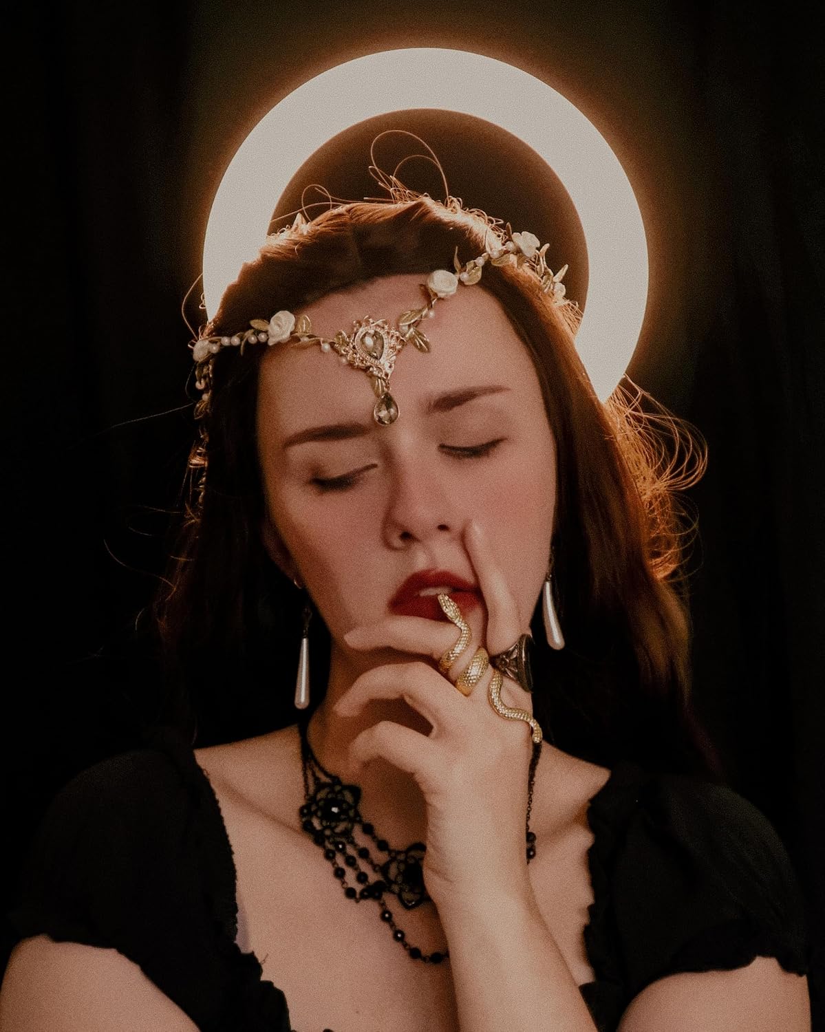 MOSTORY Handmade Gold Fairy Crown Elf Flower Headband