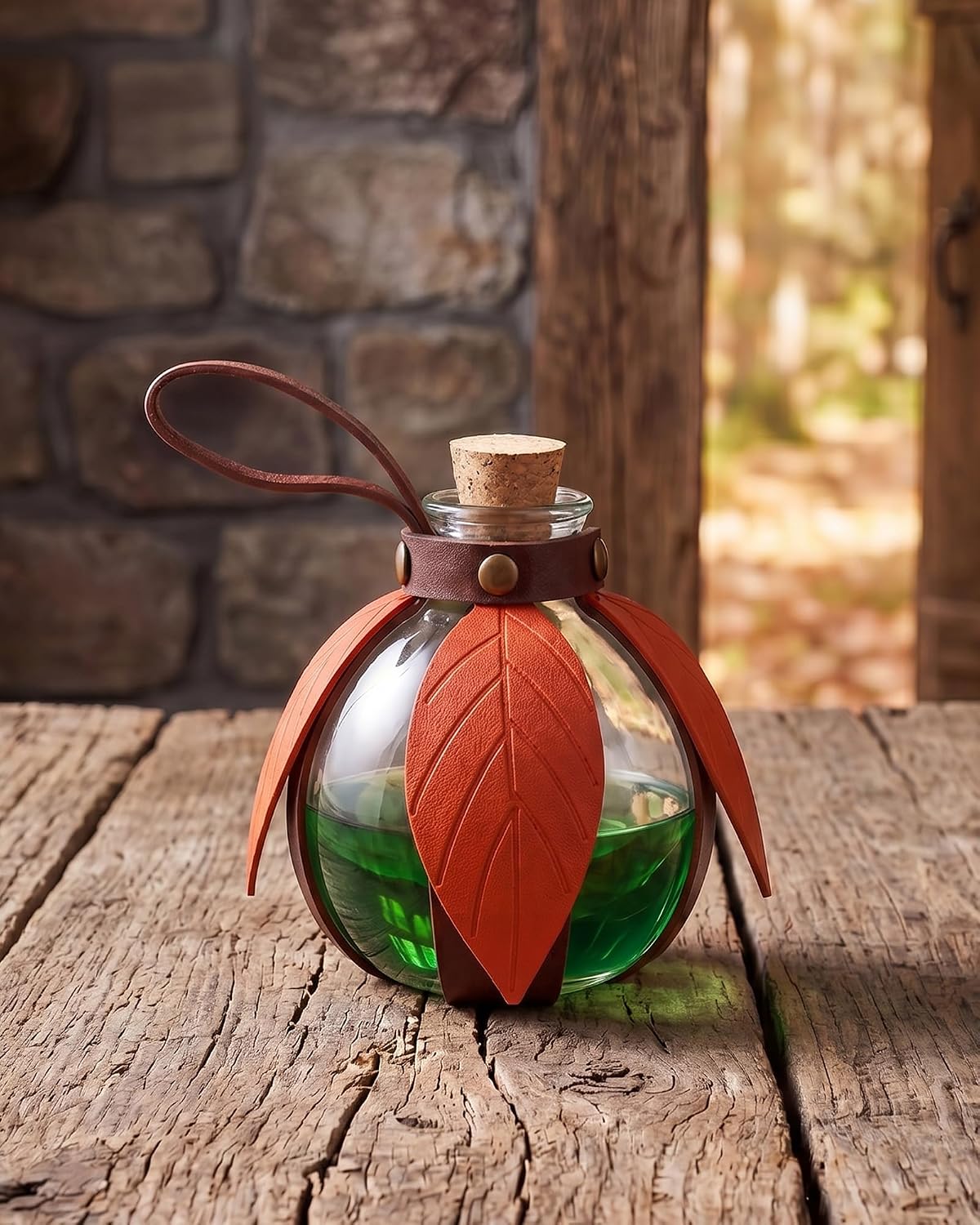 Medieval Potion Bottle with Orange Leaf