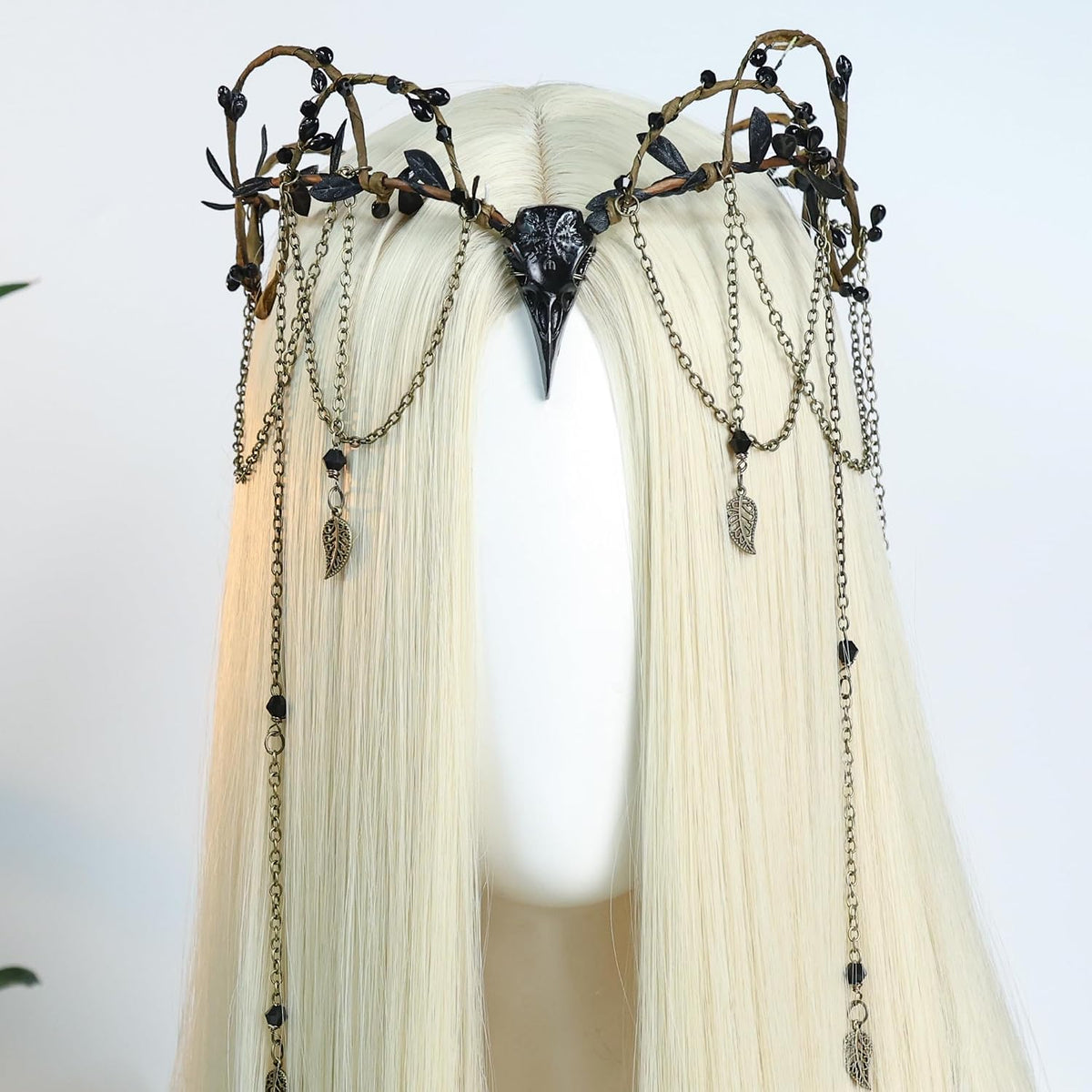 MOSTORY Witch Headpiece Elf Crown with Crow & Tassel for Women