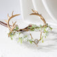 MOSTORY Antlers Headpiece Elf Crown with Flowers & Gemstones