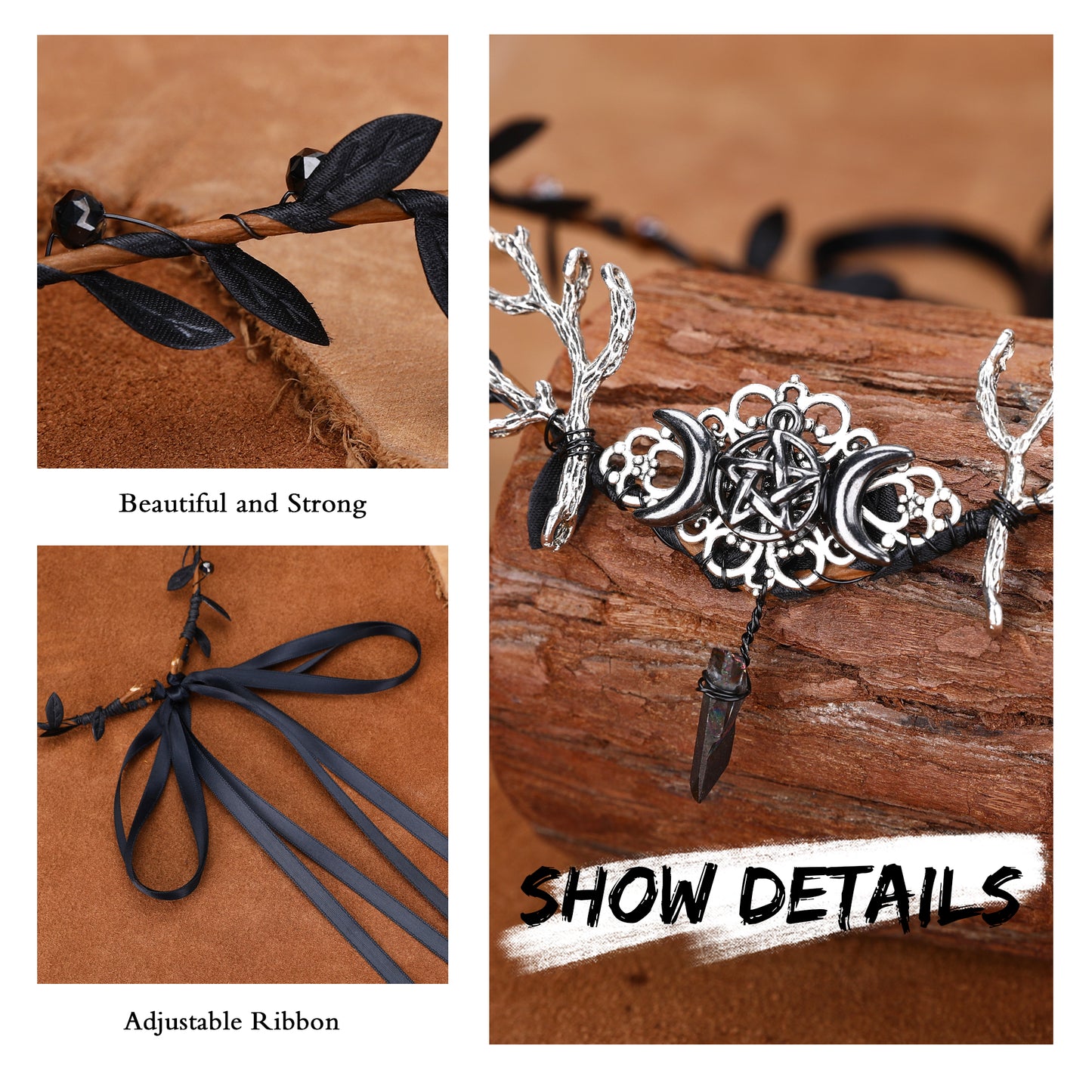 Woodland Crown Black Leaf: Goddess Tiara Headband, Fairy Queen Halo