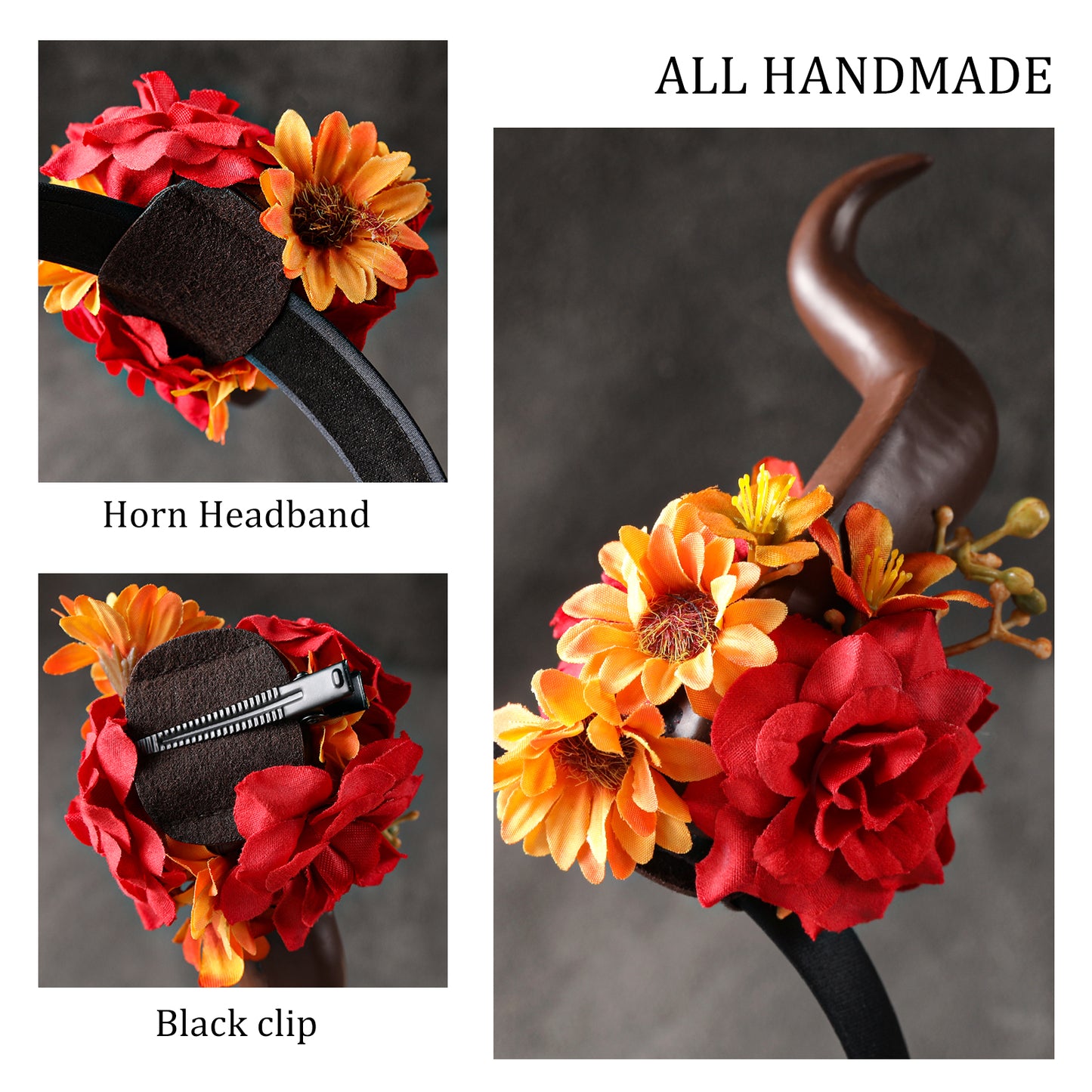 Flower Devil Horns Headband - Demon Horn Headband Floral Horns