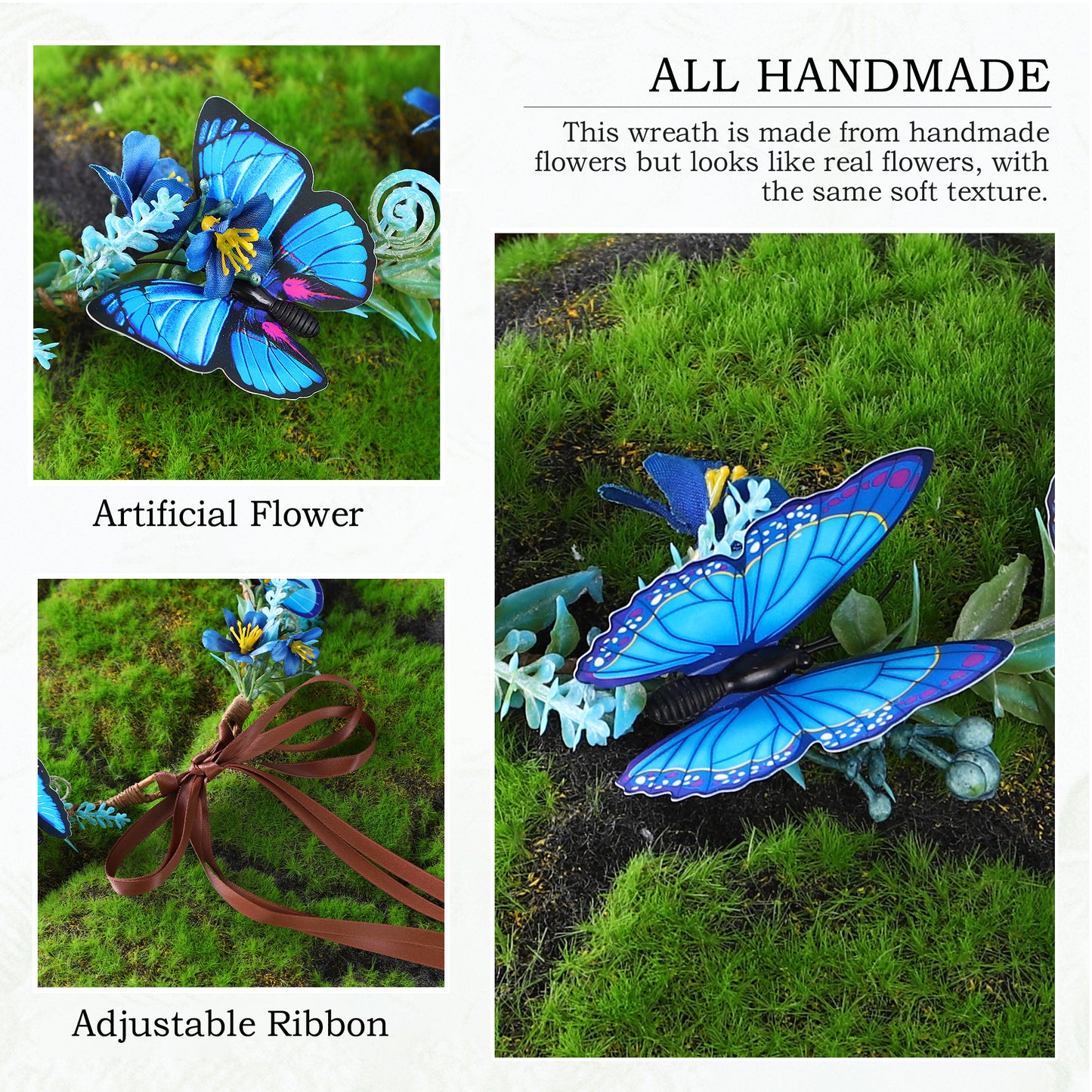 Handmade Blue Flower Butterfly Crown - Floral Elf Crown Woodland Fairy Headpiece Forest ELven Circlet