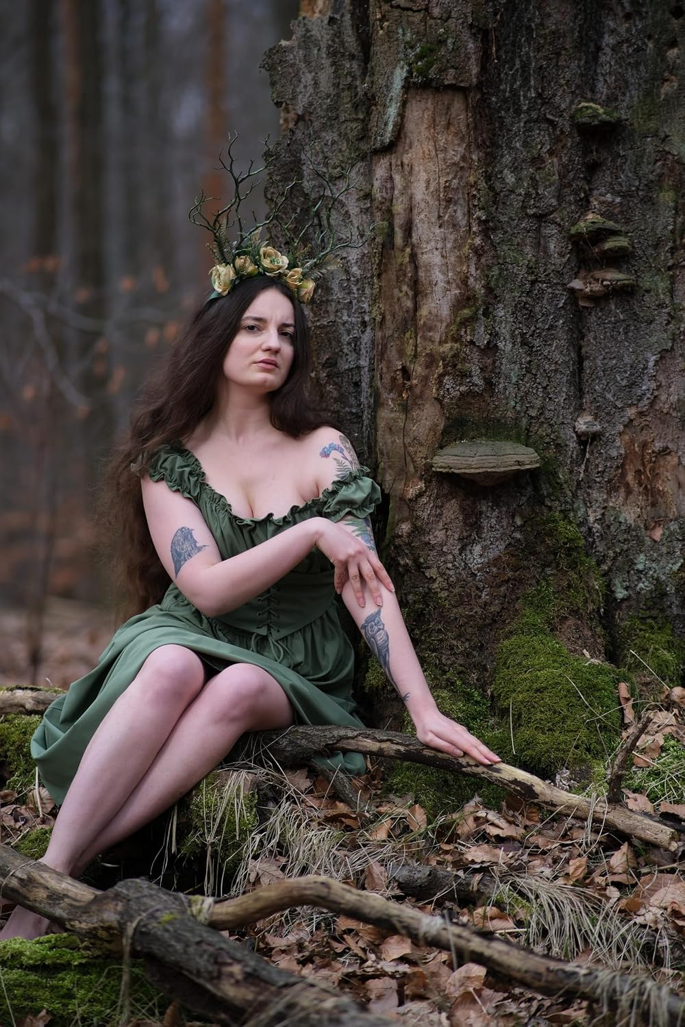 MOSTORY Handmade Green Branch Woodland Flower Crown