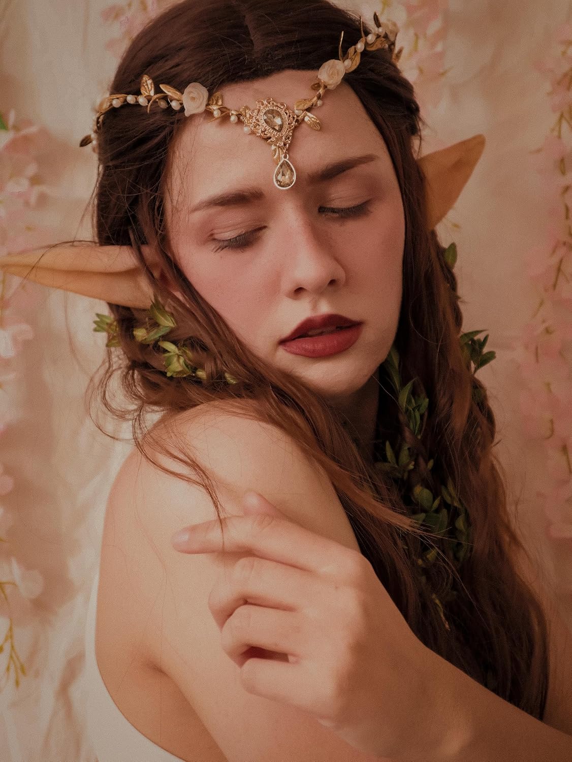 MOSTORY Handmade Gold Fairy Crown Elf Flower Headband