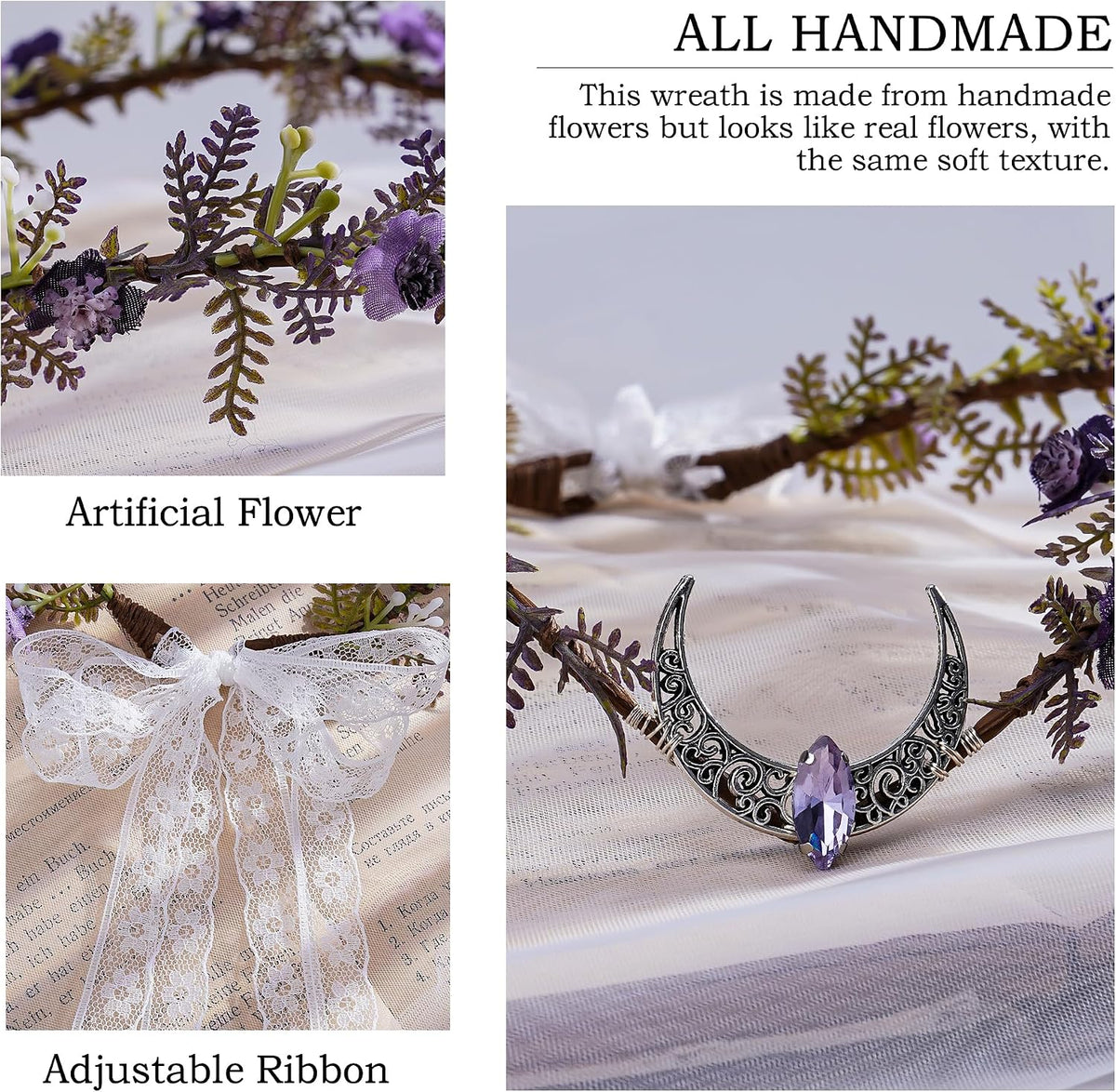 MOSTORY Purple Elf Flower Crown for Women, Moon Elves Headpiece